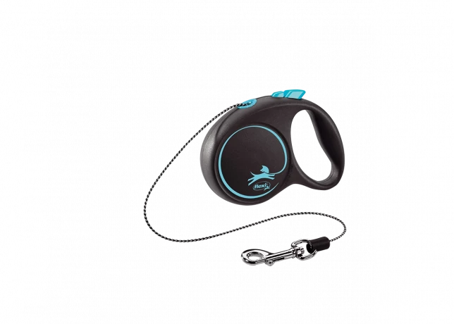 Поводок-рулетка для собак flexi Black Design XS 3 м 8 кг трос, синий