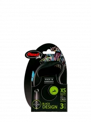 Поводок-рулетка для собак flexi Black Design XS 3 м 8 кг трос, синий