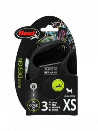Поводок-рулетка для собак flexi Black Design XS 3 м 8 кг трос, черный