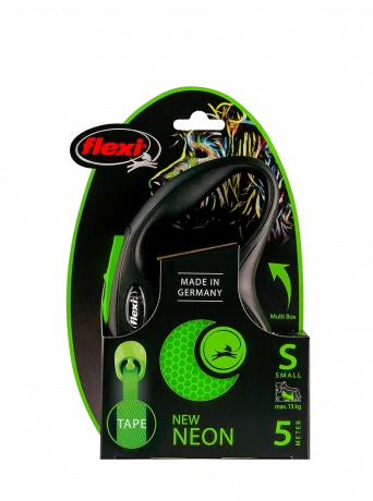 Поводок-рулетка для собак flexi New Neon S 5 м лента, зеленый
