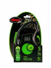 Поводок-рулетка для собак flexi New Neon S 5 м лента, зеленый