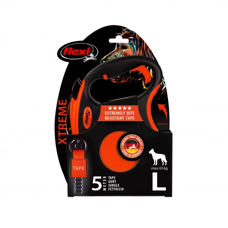 Поводок-рулетка для собак flexi Xtreme L 5 м лента, оранжевый