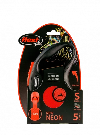 Поводок-рулетка для собак flexi New Neon S 5 м лента, оранжевый