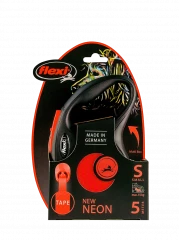 Поводок-рулетка для собак flexi New Neon S 5 м лента, оранжевый