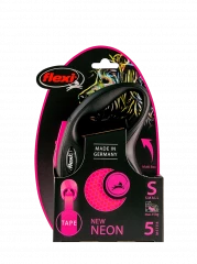 Поводок-рулетка для собак flexi New Neon S 5 м лента, розовый