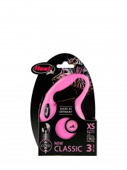 Рулетка-поводок для собак flexi New Classic XS 3 м трос, розовый