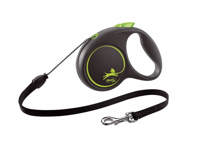 Поводок-рулетка для собак flexi Black Design M 5 м 20 кг трос, зеленый