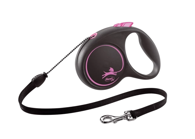 Поводок-рулетка для собак flexi Black Design M 5 м 20 кг трос, розовый