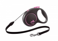 Поводок-рулетка для собак flexi Black Design M 5 м 20 кг трос, розовый