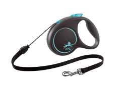 Поводок-рулетка для собак flexi Black Design M 5 м 20 кг трос, синий