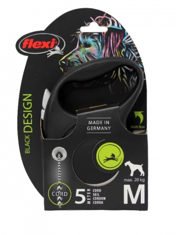 Поводок-рулетка для собак flexi Black Design M 5 м 20 кг трос, черный