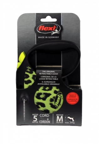 Поводок-рулетка для собак flexi Safari Leopard M 5 м трос, желтый