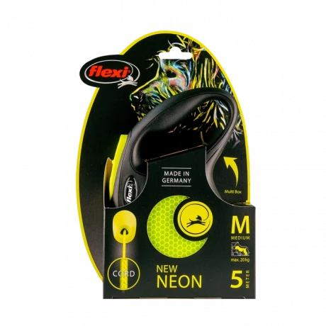 Поводок-рулетка для собак flexi New Neon M 5 м трос, желтый