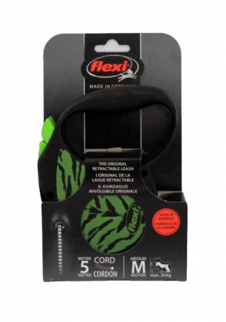 Поводок-рулетка для собак flexi Safari Tiger M 5 м трос, зеленый