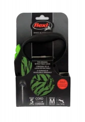 Поводок-рулетка для собак flexi Safari Tiger M 5 м трос, зеленый