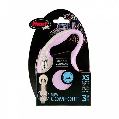 Поводок-рулетка flexi New Comfort XS 3 м 12 кг лента, розовый