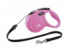 Рулетка-поводок для собак flexi New Classic M 5 м трос, розовый
