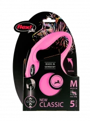 Рулетка-поводок для собак flexi New Classic M 5 м трос, розовый