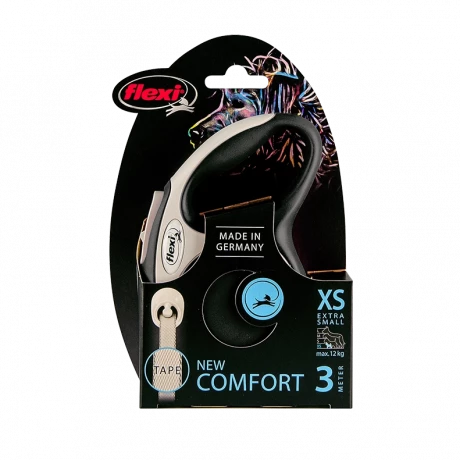 Поводок-рулетка flexi New Comfort XS 3 м 12 кг лента, черный