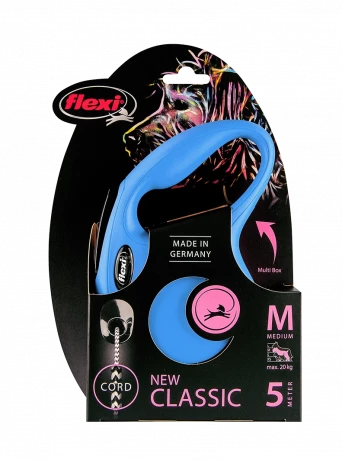 Рулетка-поводок для собак flexi New Classic M 5 м трос, синий