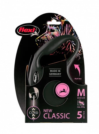Рулетка-поводок для собак flexi New Classic M 5 м трос, черный