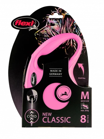 Рулетка-поводок для собак flexi New Classic M 8 м трос, розовый