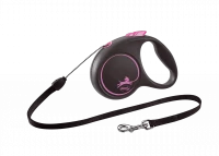 Поводок-рулетка для собак flexi Black Design S 5 м 12 кг трос, розовый