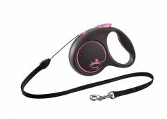 Поводок-рулетка для собак flexi Black Design S 5 м 12 кг трос, розовый
