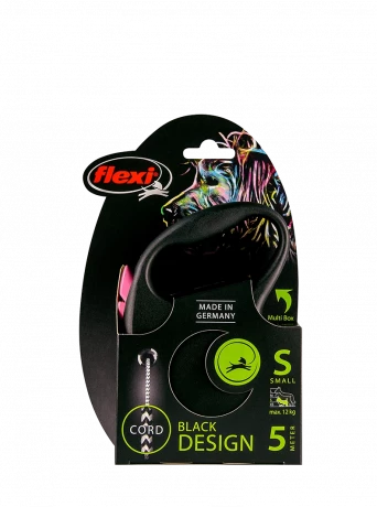 Поводок-рулетка для собак flexi Black Design S 5 м 12 кг трос, розовый