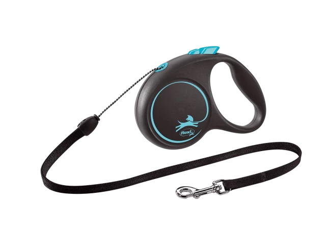 Поводок-рулетка для собак flexi Black Design S 5 м 12 кг трос, синий
