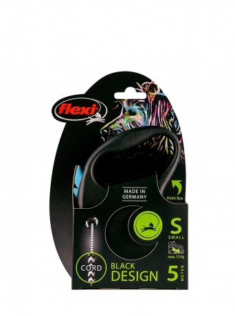 Поводок-рулетка для собак flexi Black Design S 5 м 12 кг трос, синий