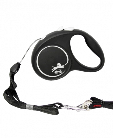 Поводок-рулетка для собак flexi Black Design S 5 м 12 кг трос, черный