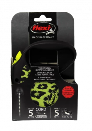 Поводок-рулетка для собак flexi Safari Leopard S 5 м трос, желтый