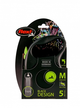 Поводок-рулетка для собак flexi Black Design M 5 м 25 кг лента, зеленый