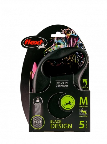 Поводок-рулетка для собак flexi Black Design M 5 м 25 кг лента, розовый