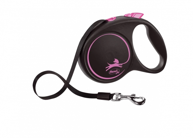 Поводок-рулетка для собак flexi Black Design M 5 м 25 кг лента, розовый