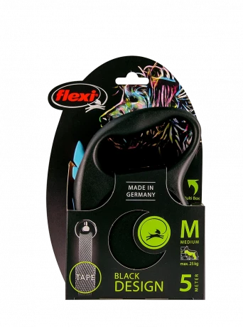 Поводок-рулетка для собак flexi Black Design M 5 м 25 кг лента, синий