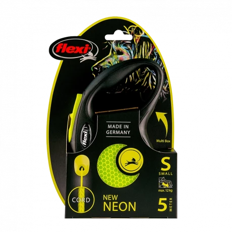 Поводок-рулетка для собак flexi New Neon S 5 м трос, желтый