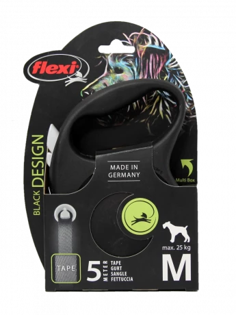 Поводок-рулетка для собак flexi Black Design M 5 м 25 кг лента, черный
