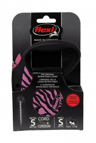 Поводок-рулетка для собак flexi Safari Zebra S 5 м трос, розовая