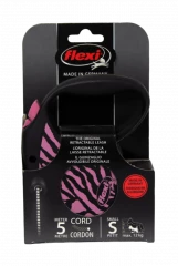 Поводок-рулетка для собак flexi Safari Zebra S 5 м трос, розовая