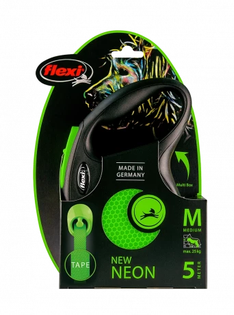 Поводок-рулетка для собак flexi Neon M 5 м лента, зеленый