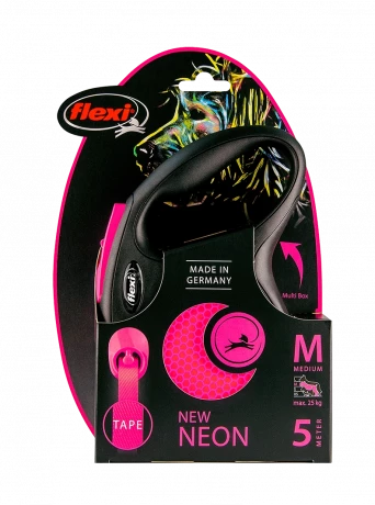 Поводок-рулетка для собак flexi Neon M 5 м лента, розовый
