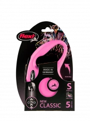 Рулетка-поводок для собак flexi New Classic S 5 м трос, розовый