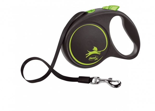 Поводок-рулетка для собак flexi Black Design L 5 м 50 кг лента, зеленый