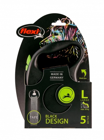 Поводок-рулетка для собак flexi Black Design L 5 м 50 кг лента, зеленый