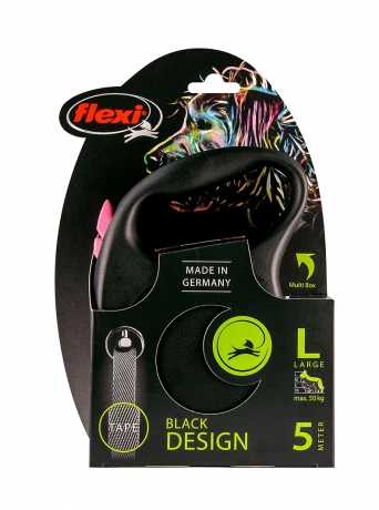 Поводок-рулетка для собак flexi Black Design L 5 м 50 кг лента, розовый