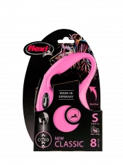 Рулетка-поводок для собак flexi New Classic S 8 м трос, розовый