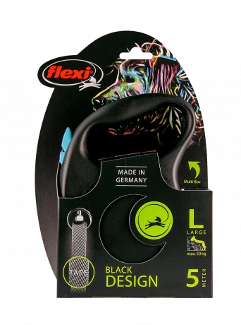 Поводок-рулетка для собак flexi Black Design L 5 м 50 кг лента, синий