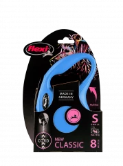 Рулетка-поводок для собак flexi New Classic S 8 м трос, синий